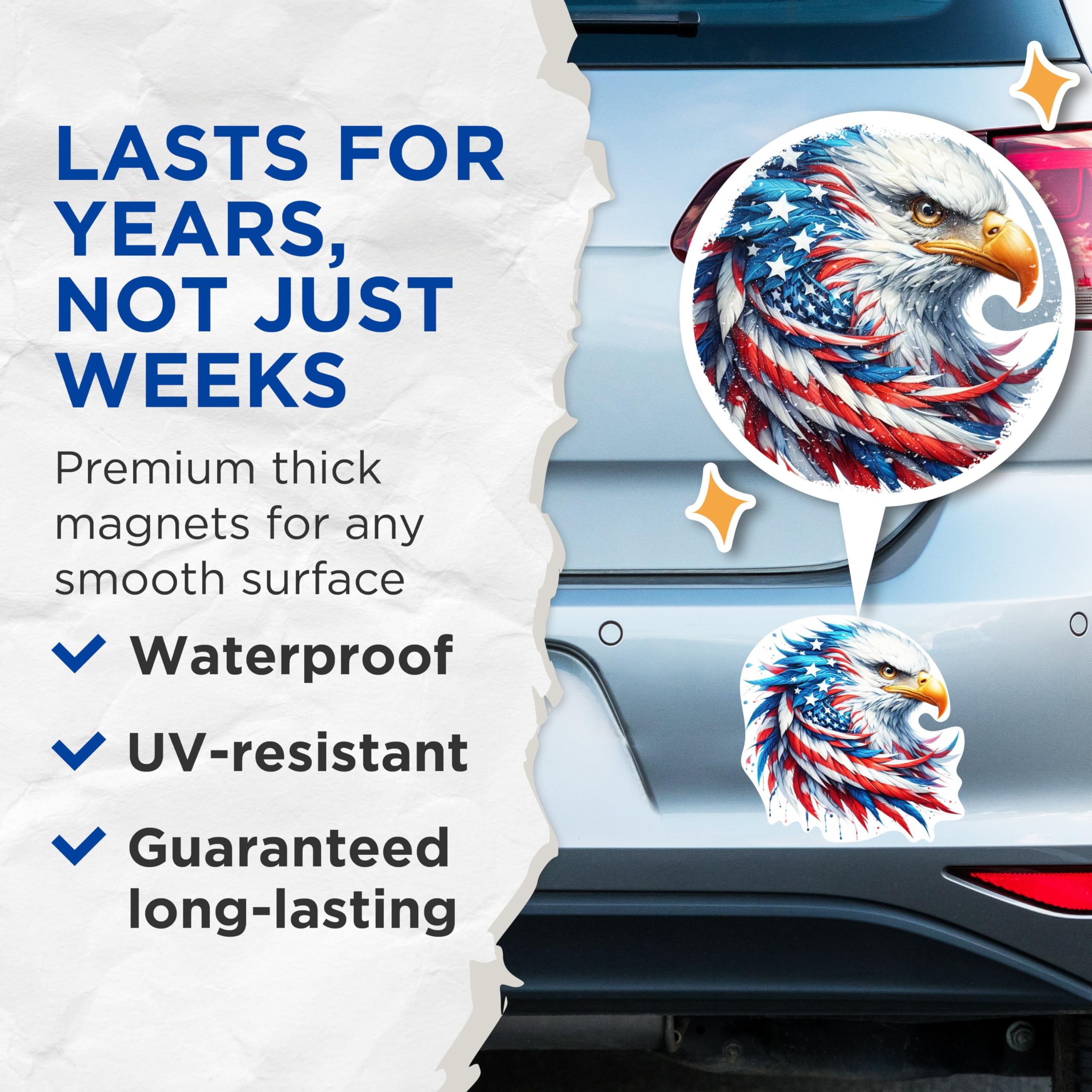 (2 Pack) Patriotic USA Flag Bald Eagle Screaming Eagle Magnets - USA Flag Magnets - 5 Inches On Longest Side - Premium Magnet - for Cars, Refrigerators, Toolboxes - Made in USA - MAG2117