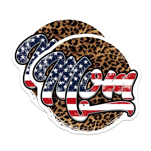 (2 Pack) Mom American Flag Magnets - Leopard Print Mom - 5" On Longest Side - for Cars, Fridges, Toolboxes - Made in USA - MAG7442