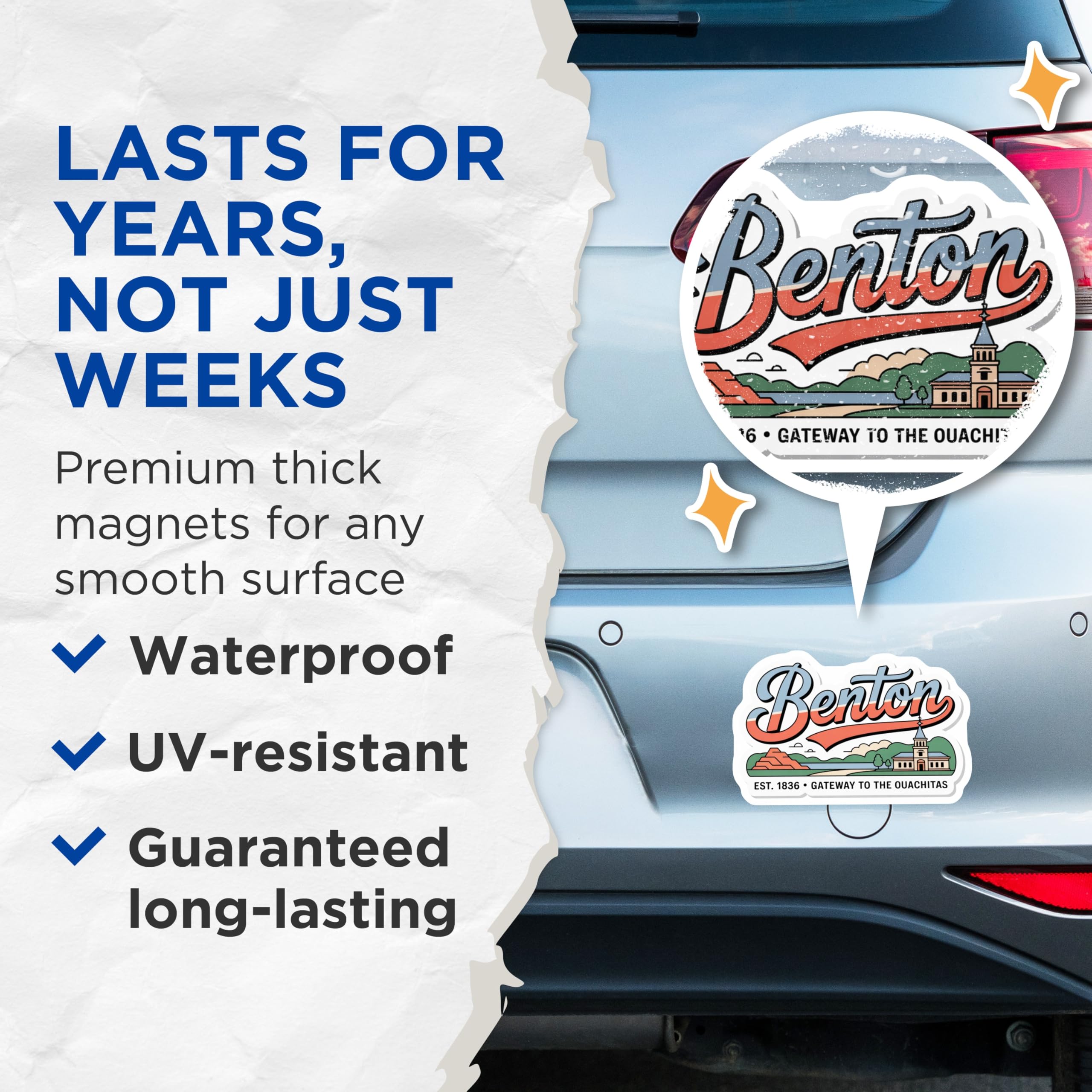 (2 Pack) Benton Arkansas Magnets - City Souvenir - Gateway to The Ouachitas - 5" On Longest Side - Premium Magnet - for Cars, Refrigerators, Toolboxes, Lockers - Made in USA - MAG18806