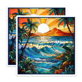 (2 Pack) Stained Glass Beach Magnets - Tropical Ocean Sunset Decor - Coastal Fridge Accessories - 5 Inches On Longest Side - Thick Durable Magnet - Made in USA - MAG29855