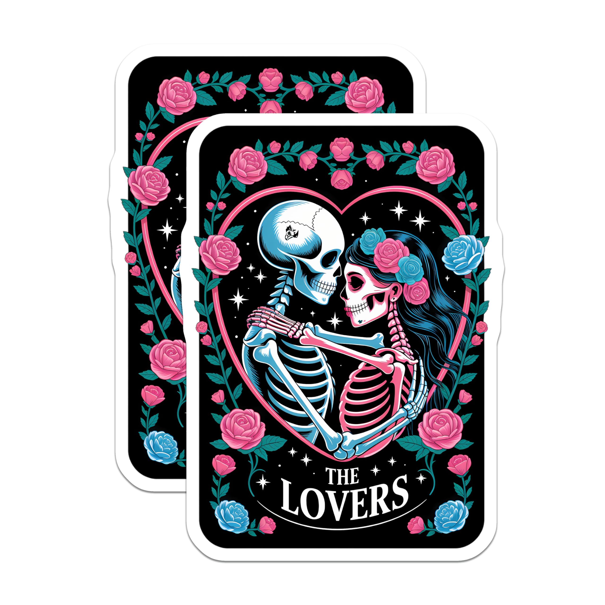 (2 Pack) Skeleton Lovers Magnets - Day of the Dead Romantic Calavera - Gothic Floral Couple Decor - 5 Inches On Longest Side - Thick Durable Magnet - Made in USA - MAG20326