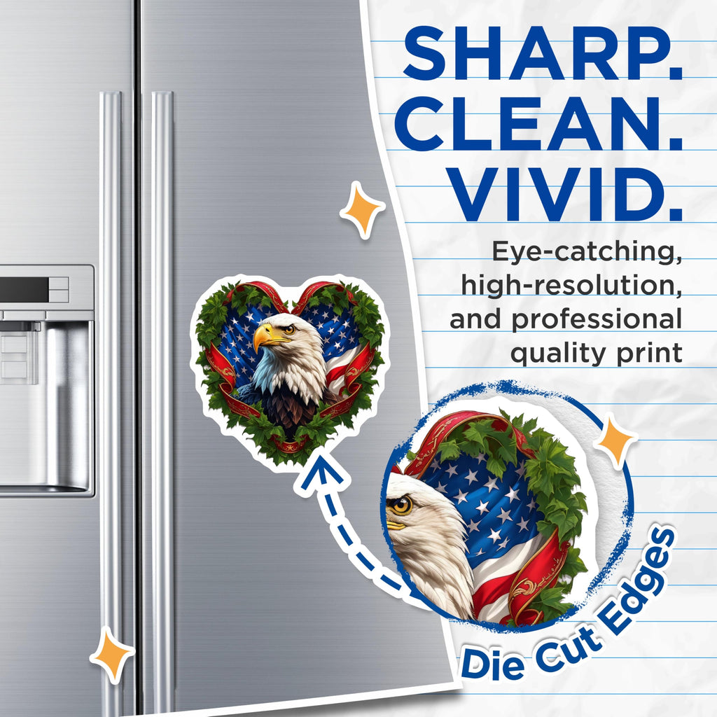 (2 Pack) Bald Eagle Magnets - American Flag Heart Design - Patriotic Home Decor - USA Freedom Symbol Refrigerator Magnets - 5 Inches On Longest Side - Thick Durable Magnet - Made in USA - MAG21904