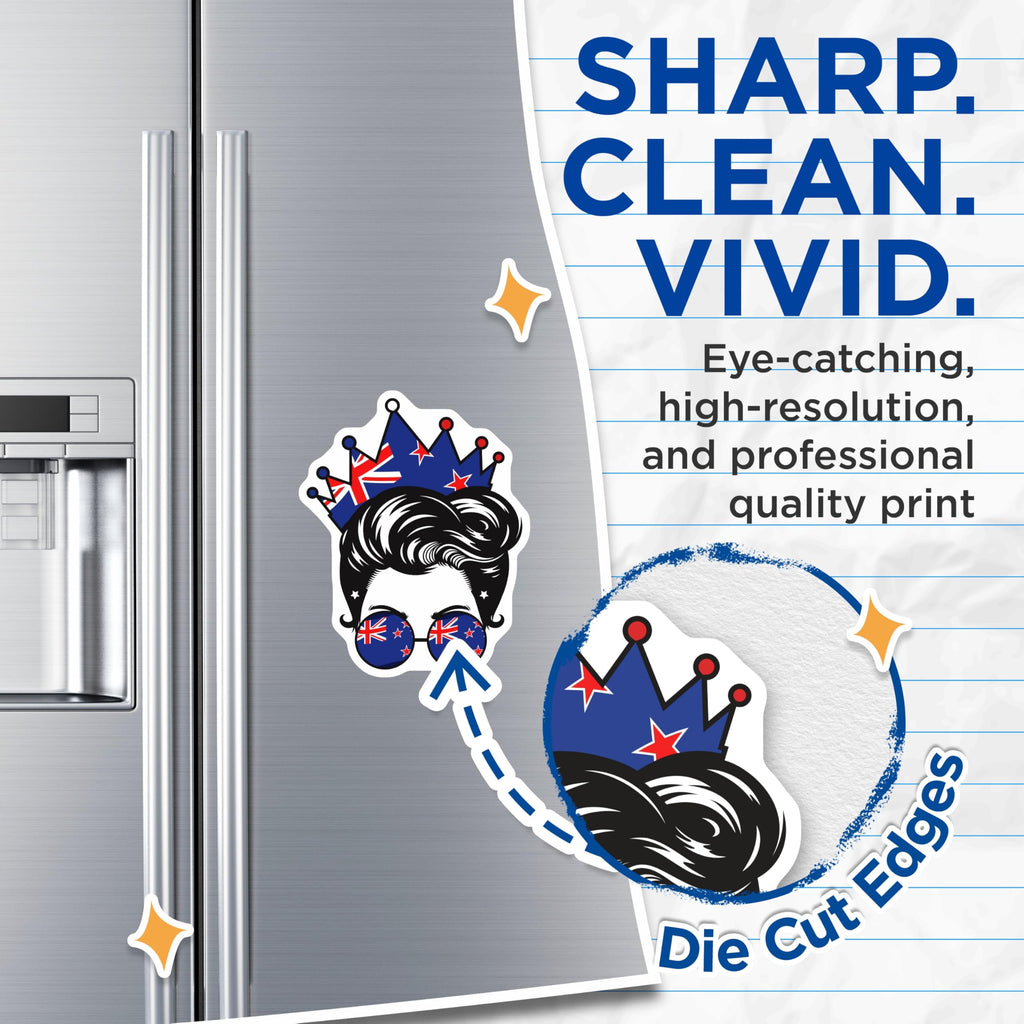 (2 Pack) New Zealand Flag Magnets - Messy Bun Kiwi Pride - National Symbol Fridge Magnets - 5" On Longest Side - Premium Magnet - for Cars, Refrigerators, Toolboxes, Lockers - Made in USA - MAG18804