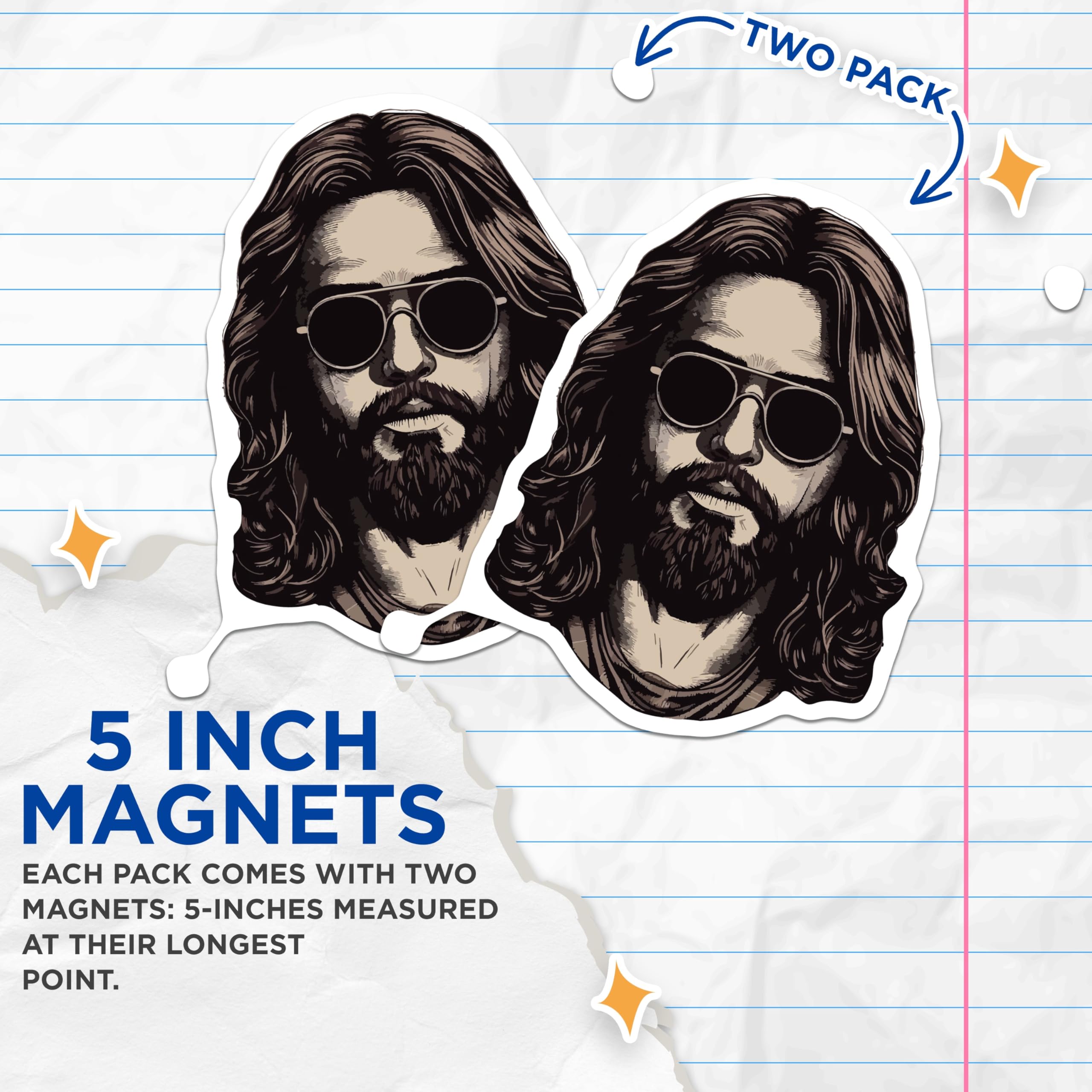 (2 Pack) Cool Jesus Magnets - Hipster Christ Art - Aviator Guy for Man Cave - 5 Inches On Longest Side - Thick Durable Magnet - Made in USA - MAG29436