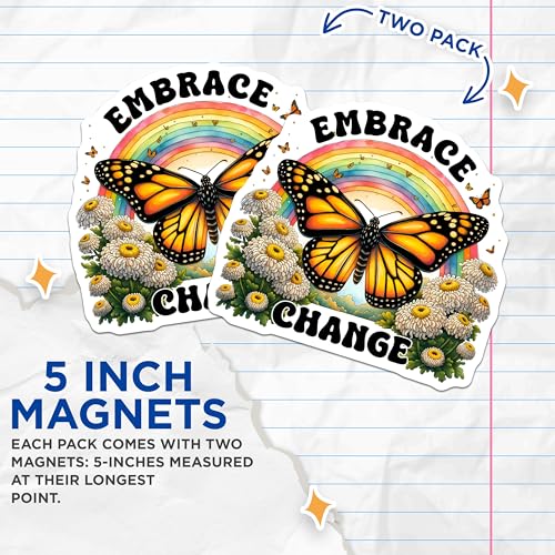 (2 Pack) Butterfly and Rainbow Home Decor Magnet - 5" On Longest Side - Sticks to Smooth Flat Surfaces - Made in USA - MAG9735