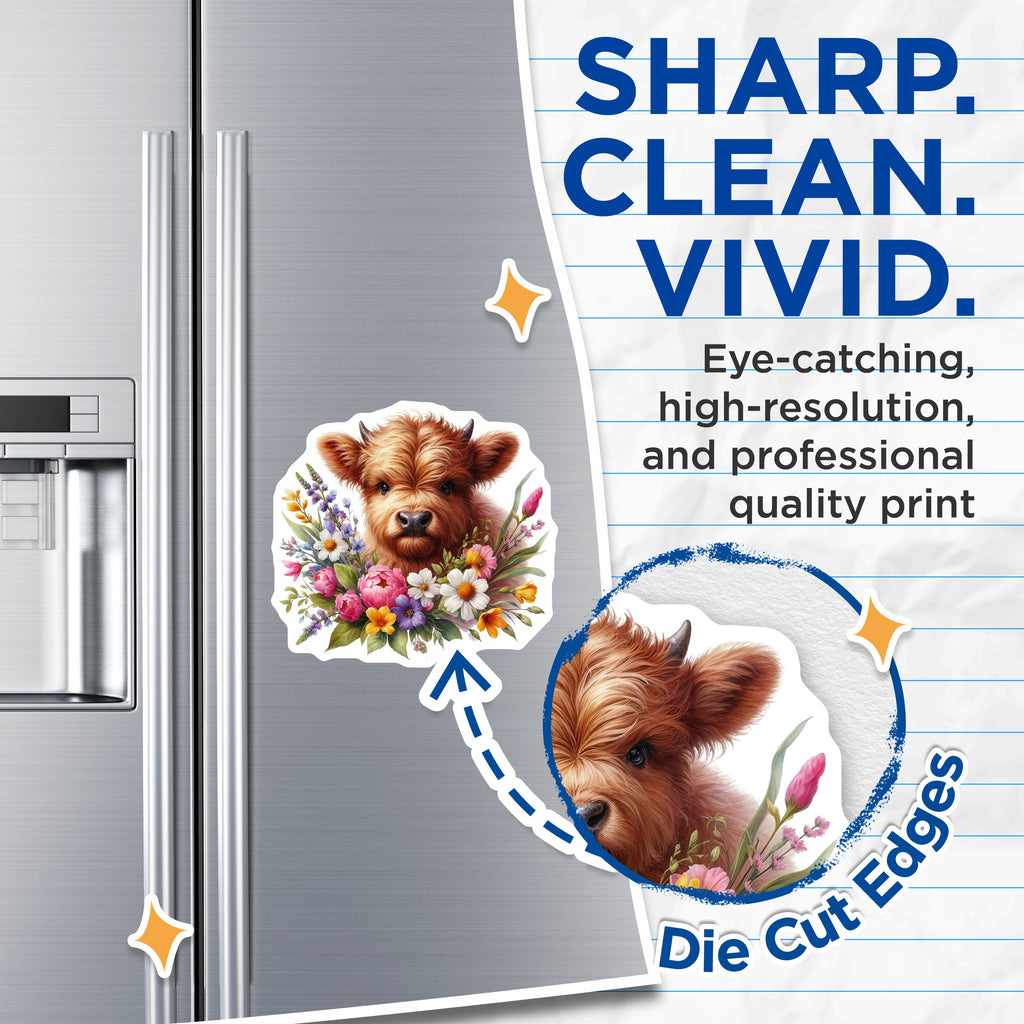 (2 Pack) Highland Cow Magnets - Floral Farmhouse Decor - Cute Animal Fridge Accent - 5 Inches On Longest Side - Thick Durable Magnet - Made in USA - MAG36192