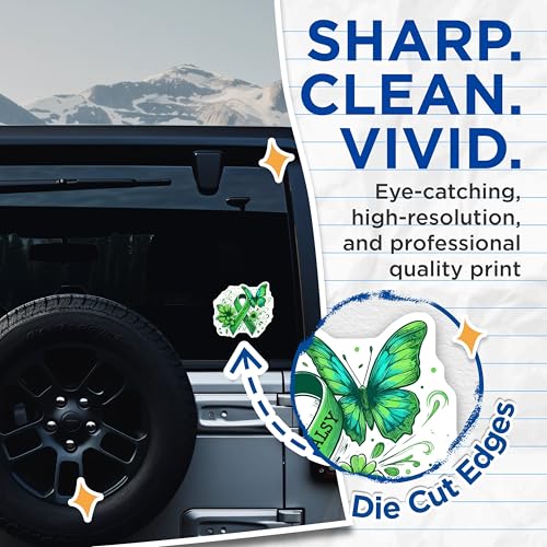 (2 Pack) Cerebral Palsy Awareness Stickers - Green Ribbon Sticker - Butterfly and Flower Stickers - 5" On Longest Side - Sticks to Smooth Flat Surfaces - Made in USA - BMCS6003