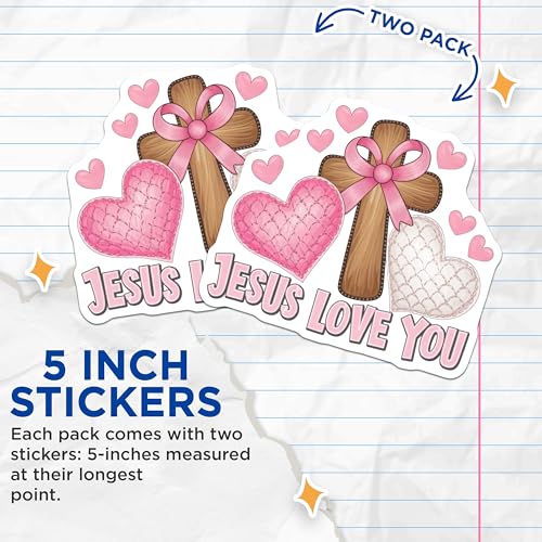 (2 Pack) Jesus Love You Stickers - 5" On Longest Side - Sticks to Smooth Flat Surfaces - Made in USA - BMCS8927 - BMCS8927