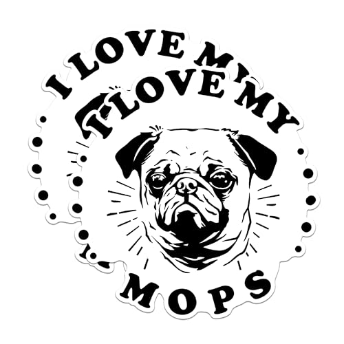 (2 Pack) I Love My Pug Stickers - Cute Mops Stickers - Dog Lover Decals - 5" On Longest Side - Sticks to Any Smooth Flat Surface - Made in USA - BMCS2974