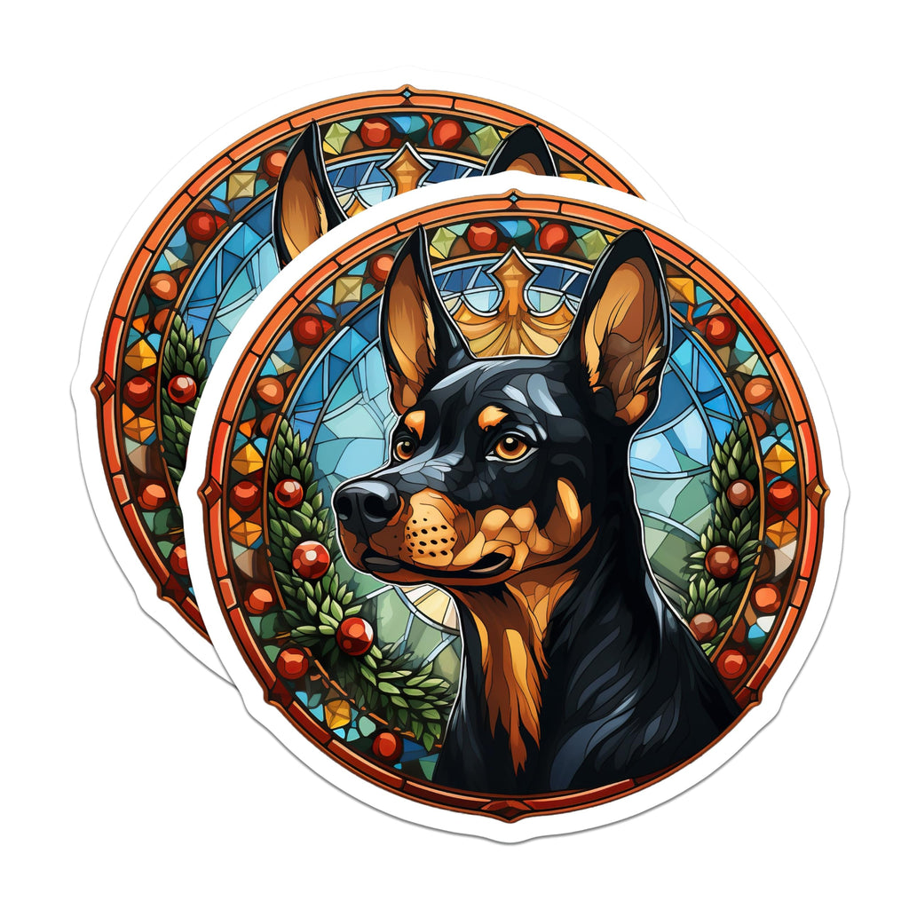 (2 Pack) Doberman Pinscher Magnets - Stained Glass Dog Art - Holiday Pet Decor Dog Lover - 5 Inches On Longest Side - Thick Durable Magnet - Made in USA - MAG30451
