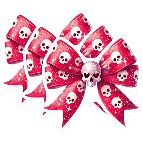 (3 Pack) Skull Bow Decals - Spooky Cute Decal - Laptop Decals - 3 Inches On Longest Side - Easy Peel & Apply - Made in USA - 3MCS2342