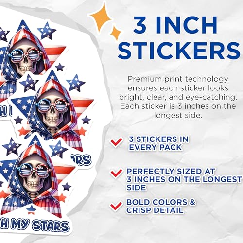 (3 Pack) Patriotic Skull Decals - American Flag - USA Decal - 3 Inches On Longest Side - Easy Peel & Apply - Made in USA - 3MCS6686