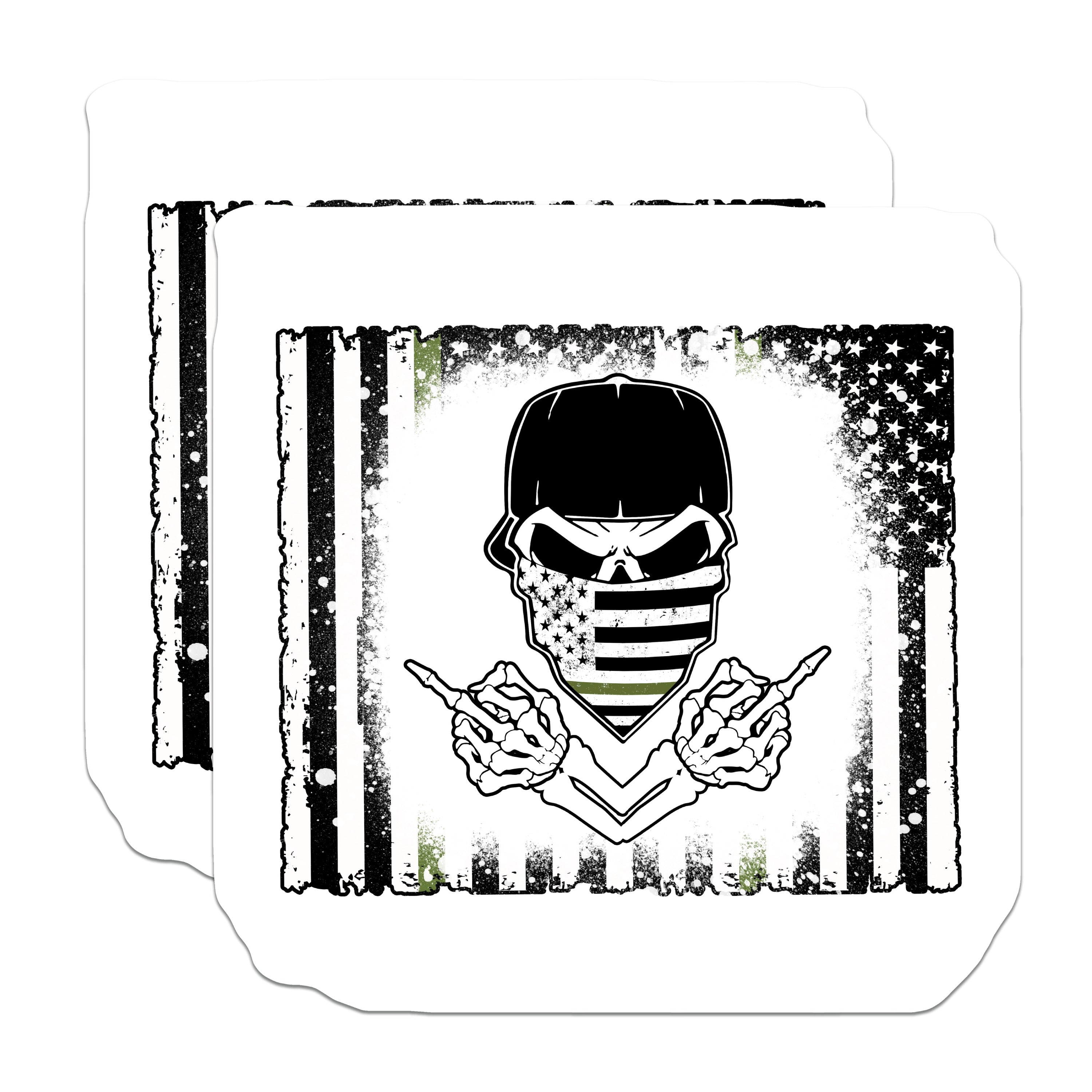 (2 Pack) Thin Green Line Skull Magnets - Distressed Flag Rebel Style - Patriotic Vehicle Locker Magnet - 5 Inches On Longest Side - Thick Durable Magnet - Made in USA - MAG36994