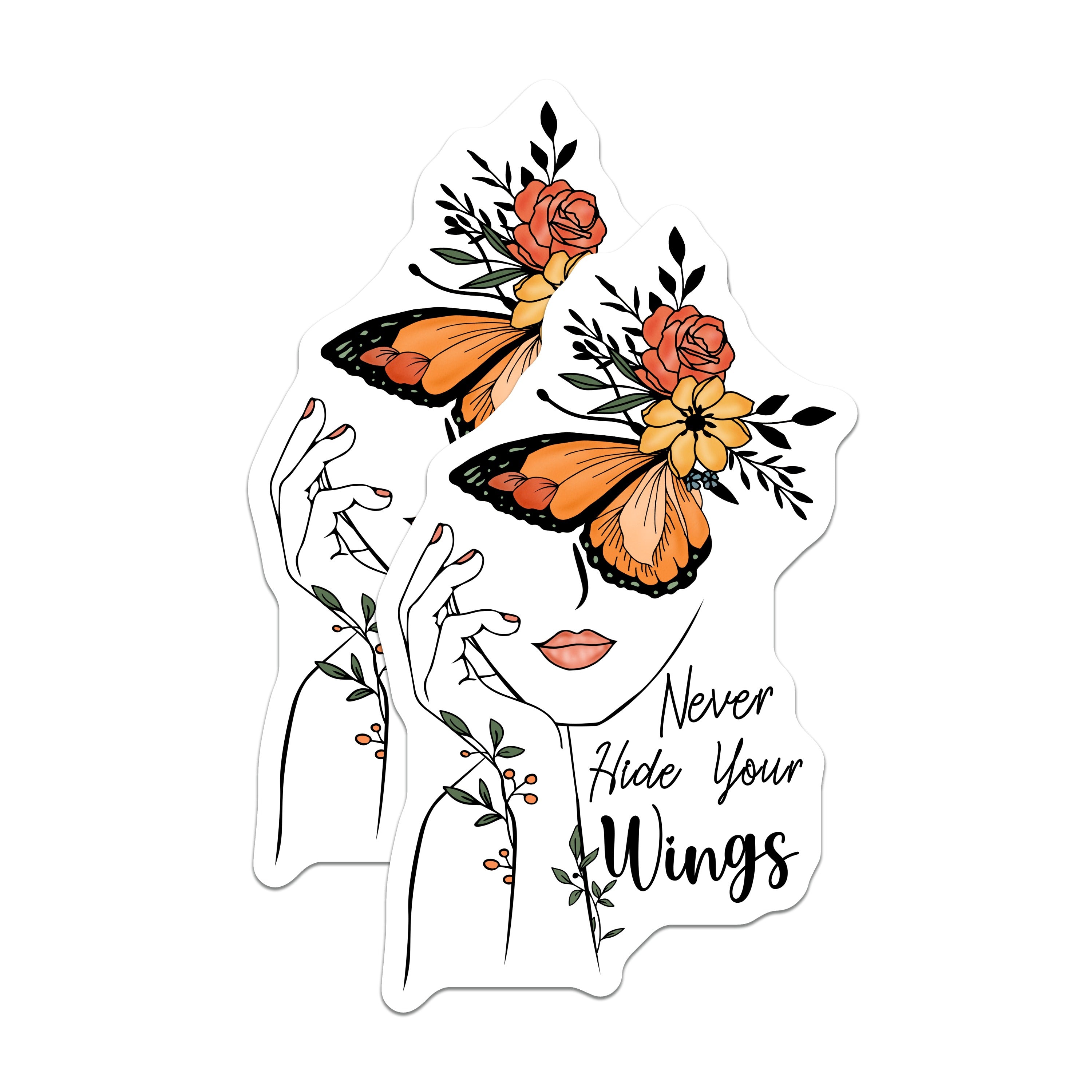 (2 Pack) Butterfly Empowerment Magnets - Inspirational Woman Art - Never Hide Your Wings Quote - Boho Floral Decor - 5 Inches On Longest Side - Thick Durable Magnet - Made in USA - MAG38879