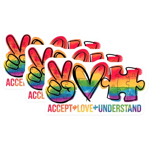 (3 Pack) Autism Awareness Decals - Peace Love Puzzle - Acceptance Laptop Decal - 3 Inches On Longest Side - Easy Peel & Apply - Made in USA - 3MCS0059
