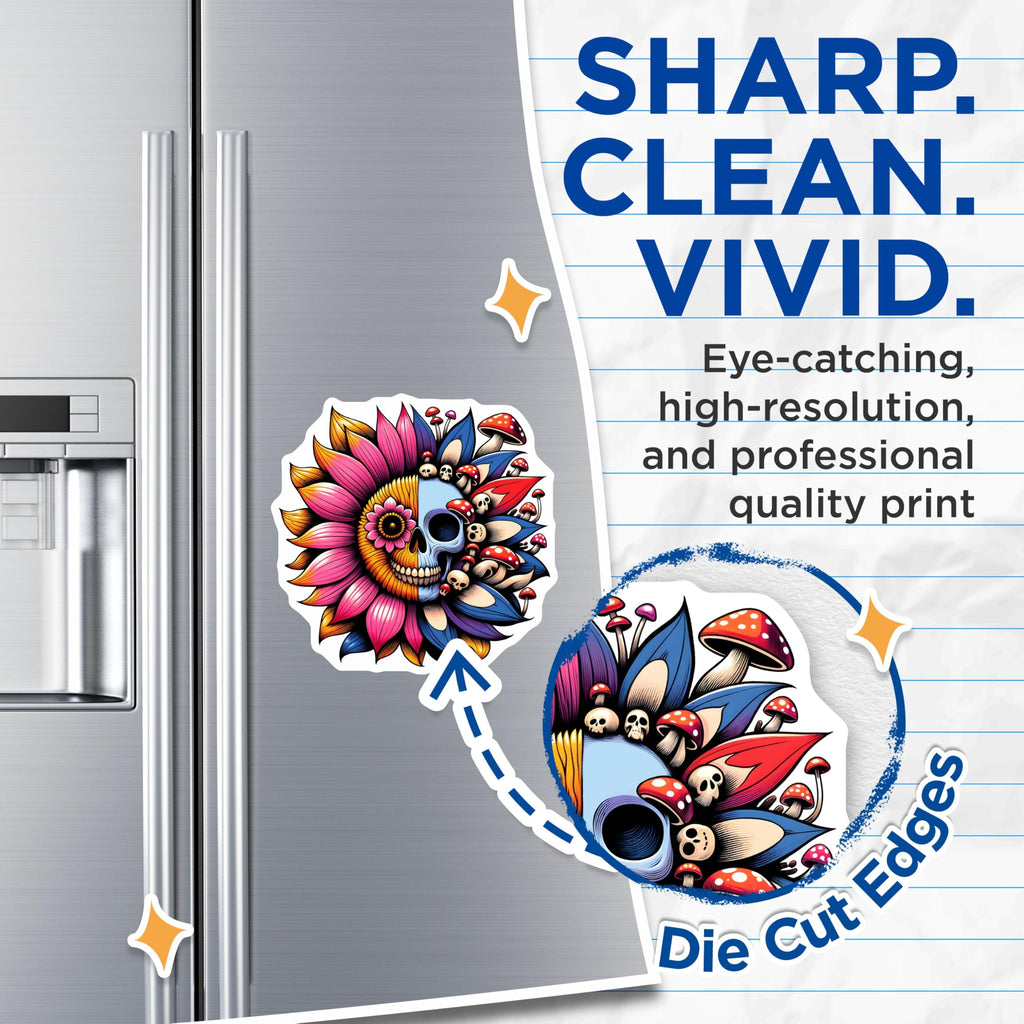 (2 Pack) Skull Flower Magnets - Mushroom Decor - Unique Refrigerator Magnets - 5" On Longest Side - Premium Magnet - for Cars, Refrigerators, Toolboxes, Lockers - Made in USA - MAG14276