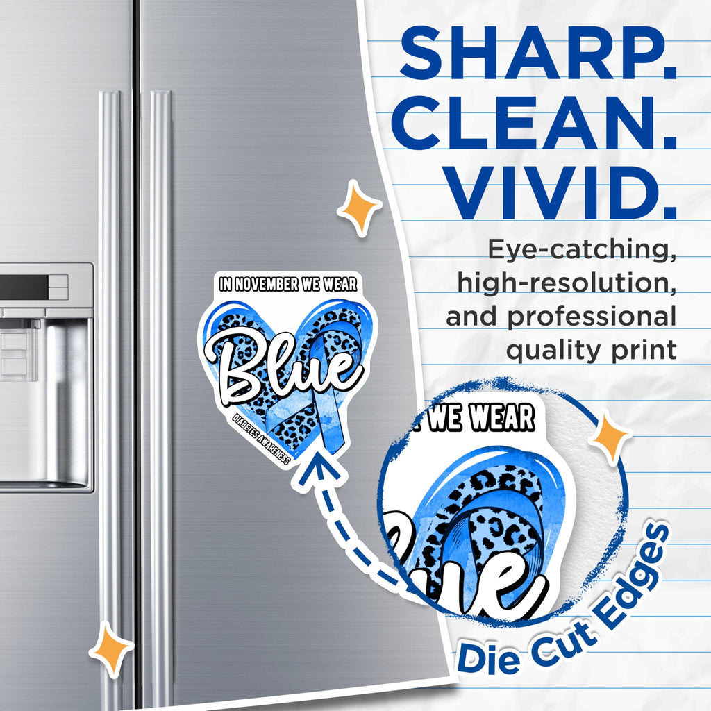 (2 Pack) Diabetes Awareness Magnets - in November We Wear Blue - Support Magnets - 5" On Longest Side - Premium Magnet - for Cars, Refrigerators, Toolboxes, Lockers - Made in USA - MAG16810