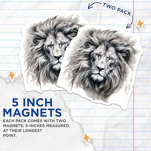 (2 Pack) Lion Art Magnets - White Lion - Animal Magnets - Wildlife - 5" On Longest Side - for Cars, Fridges, Toolboxes - Made in USA - MAG4263