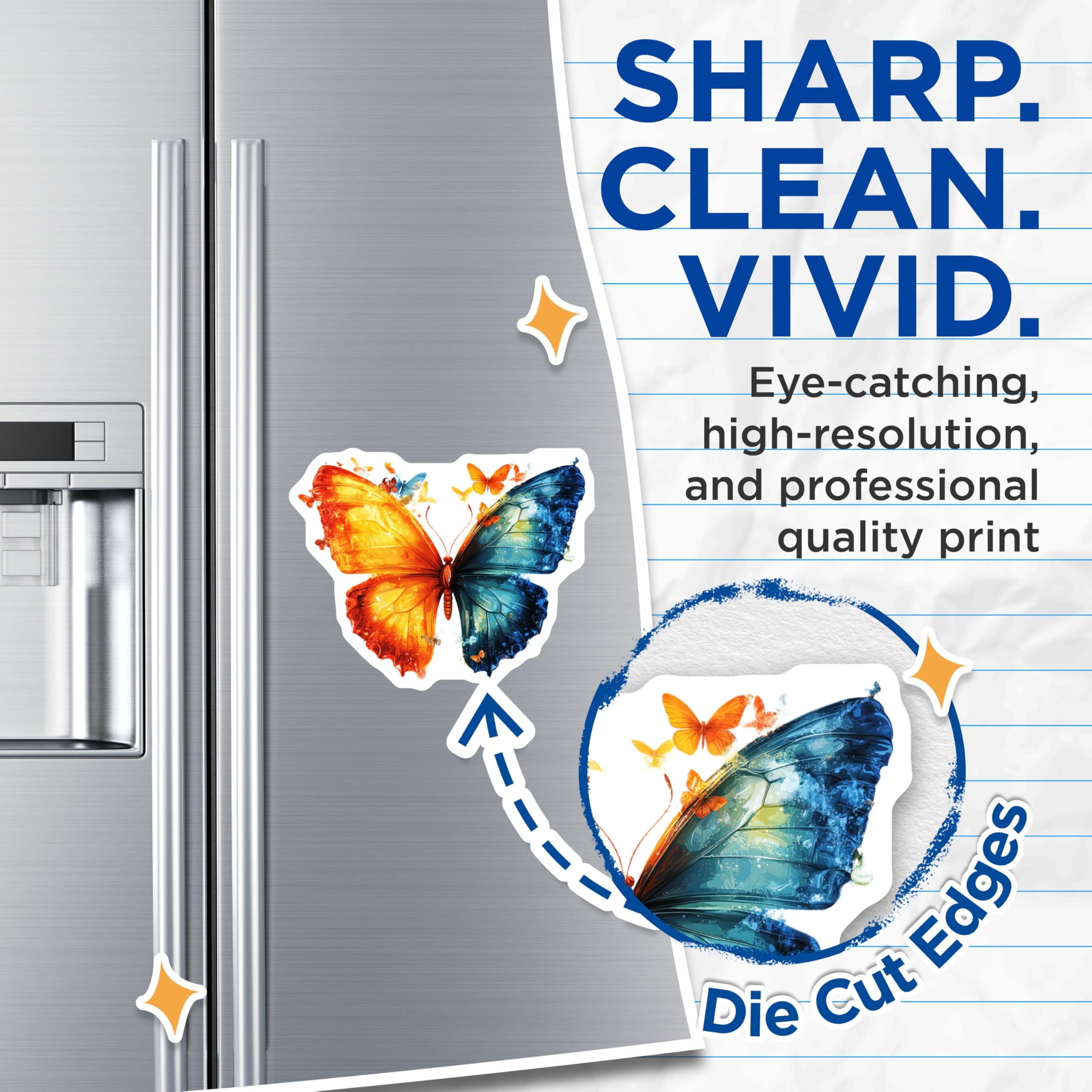 (2 Pack) Artistic Butterfly Magnets - Dual Tone Orange Blue Wings - Nature Inspired Fridge Locker Decor - 5 Inches On Longest Side - Thick Durable Magnet - Made in USA - MAG24906