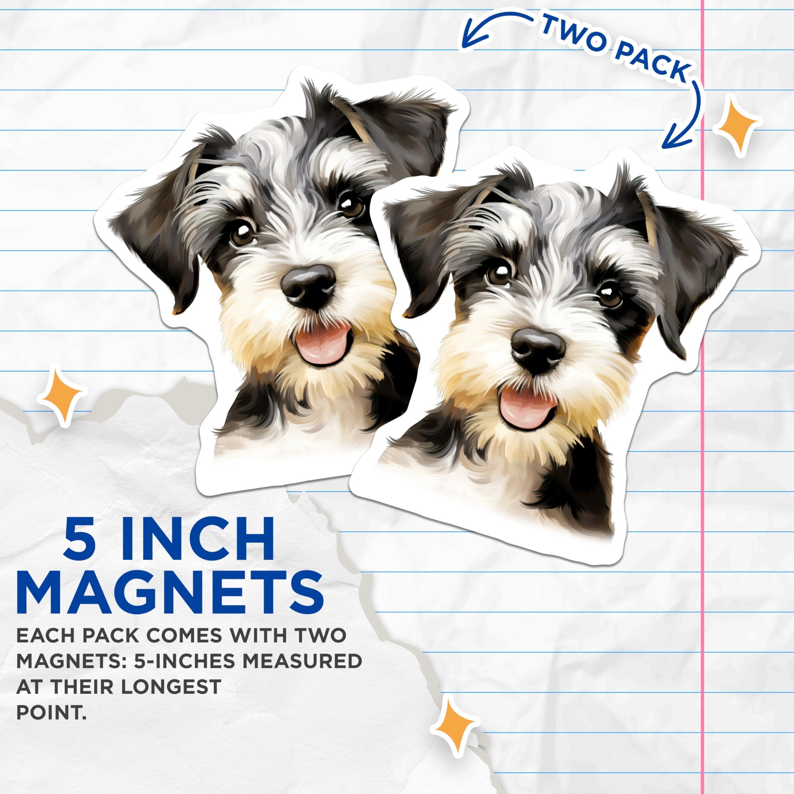 (2 Pack) Cute Schnauzer Puppy Magnets - Dog Lover Decor - Pet Parent Kitchen Accessory - 5 Inches On Longest Side - Thick Durable Magnet - Made in USA - MAG25786