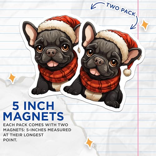 (2 Pack) French Bulldog Christmas Magnets - Holiday - Cute Dog Magnets - Christmas Dog ation - 5" On Longest Side - for Cars, Fridges, Toolboxes - Made in USA - MAG3935