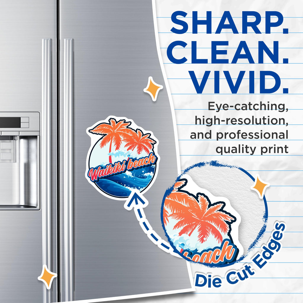(2 Pack) Waikiki Beach Magnets - Island Getaway - Tropical Magnets for Fridge - 5" On Longest Side - Premium Magnet - for Cars, Refrigerators, Toolboxes, Lockers - Made in USA - MAG17867