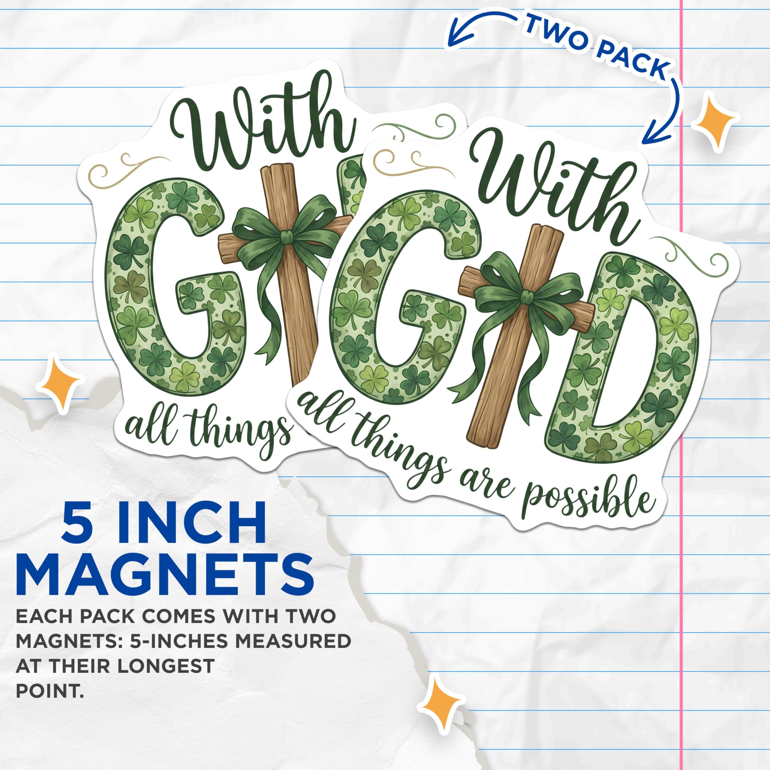 (2 Pack) Shamrock Magnets - Christian Decor - Irish Clover Magnets - 5" On Longest Side - Premium Magnet - for Cars, Refrigerators, Toolboxes, Lockers - Made in USA - MAG16640