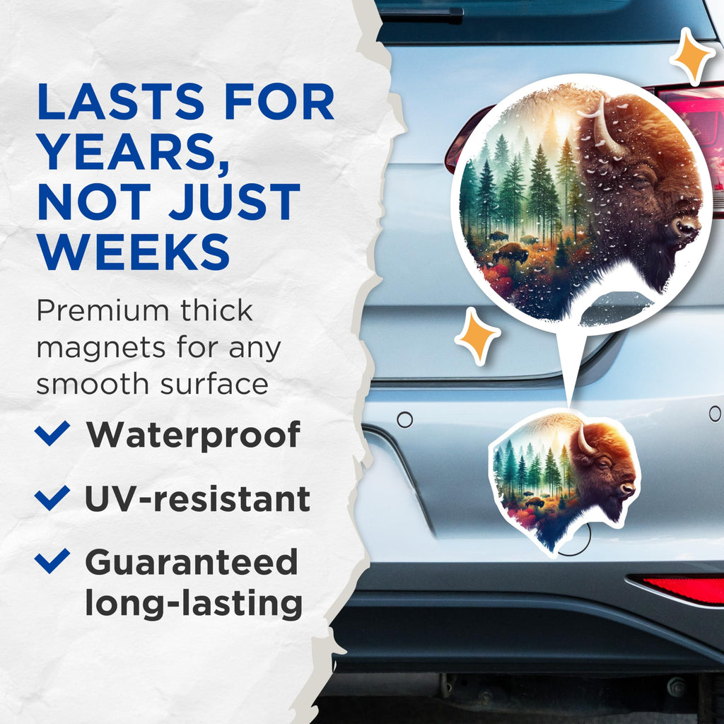 (2 Pack) Bison Magnets - Wildlife Fridge Decor - Forest Animal Design - 5" On Longest Side - Premium Magnet - for Cars, Refrigerators, Toolboxes, Lockers - Made in USA - MAG16286