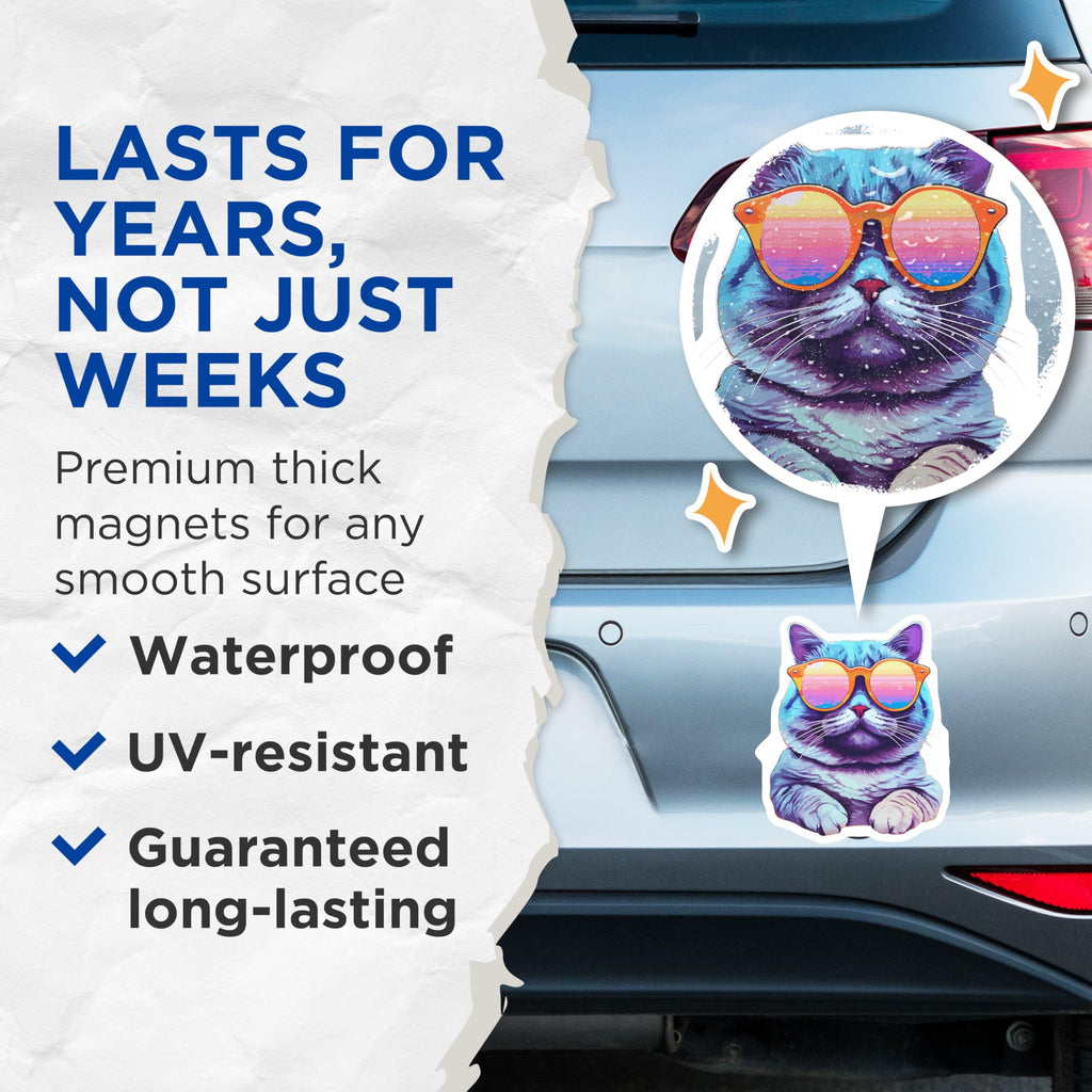 (2 Pack) Cool Cat Magnets - Cat Lover Magnets - Fun Cat Magnets for Fridge Decor - 5" On Longest Side - for Cars, Refrigerators, Toolboxes, Lockers - Made in USA MAG3578