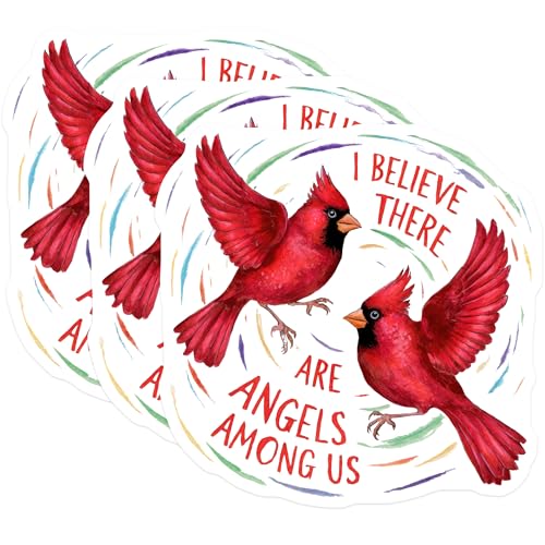 (3 Pack) Cardinal Decals - I Believe There are Angels Among Us - Laptop Decals - 3 Inches On Longest Side - Easy Peel & Apply - Made in USA - 3MCS7653
