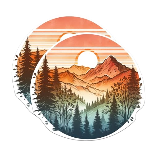 (2 Packs) Mountains with Sunset Magnets - Outdoorsman Nature Hiking Magnets - 5 Inches On Longest Side - Premium Magnet - for Fridges, Toolboxes, Cars - Made in USA - MAG2285