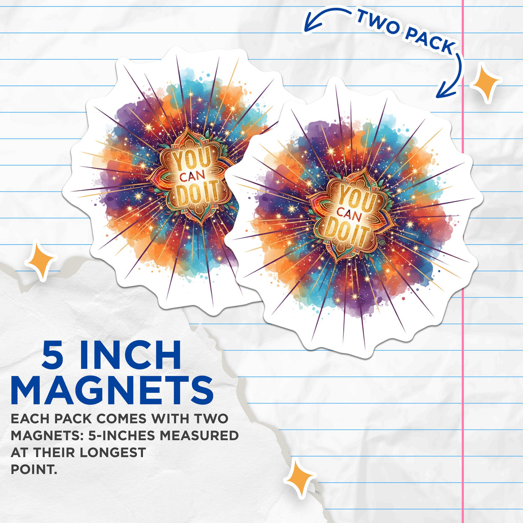 (2 Pack) You Can Do It Magnets - Inspirational Boho Art - Daily Motivation Reminder - Encouragement Decor for Desk Locker - 5 Inches On Longest Side - Thick Durable Magnet - Made in USA - MAG36475