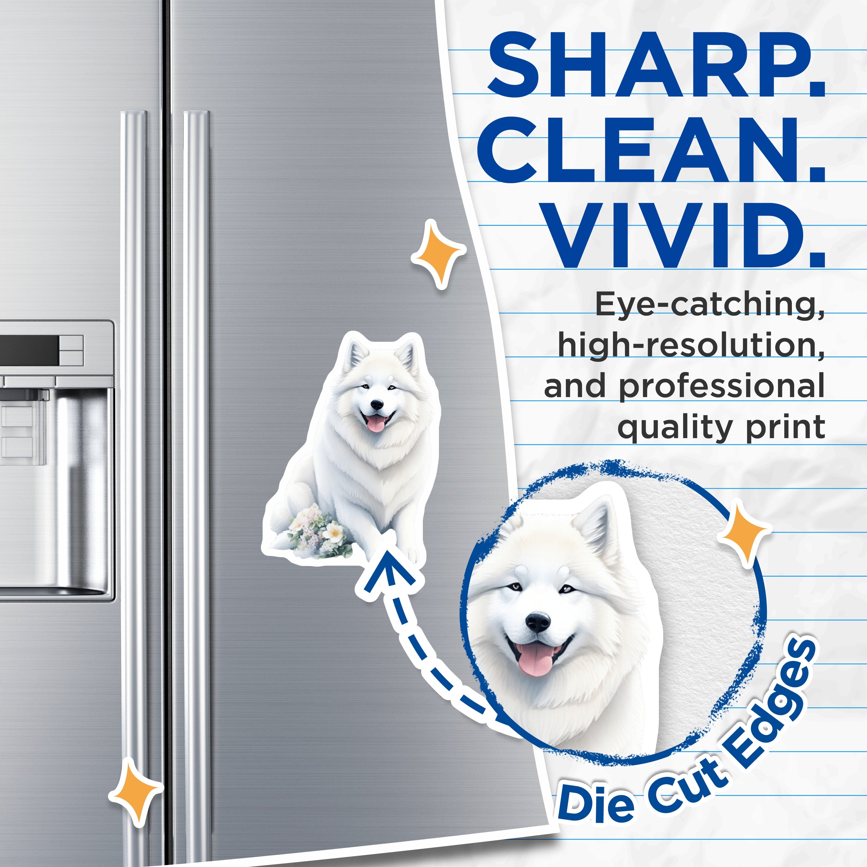 (2 Pack) Samoyed Dog Magnets - White Fluffy Dog Lover Decor - Refrigerator Locker Accents Pet Parent - 5 Inches On Longest Side - Thick Durable Magnet - Made in USA - MAG36182