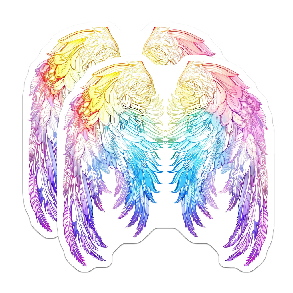 (2 Pack) Rainbow Angel Wings Magnets - Colorful Feather Art - Spiritual Celestial Decor - Fantasy Lover Pride - 5 Inches On Longest Side - Thick Durable Magnet - Made in USA - MAG38595