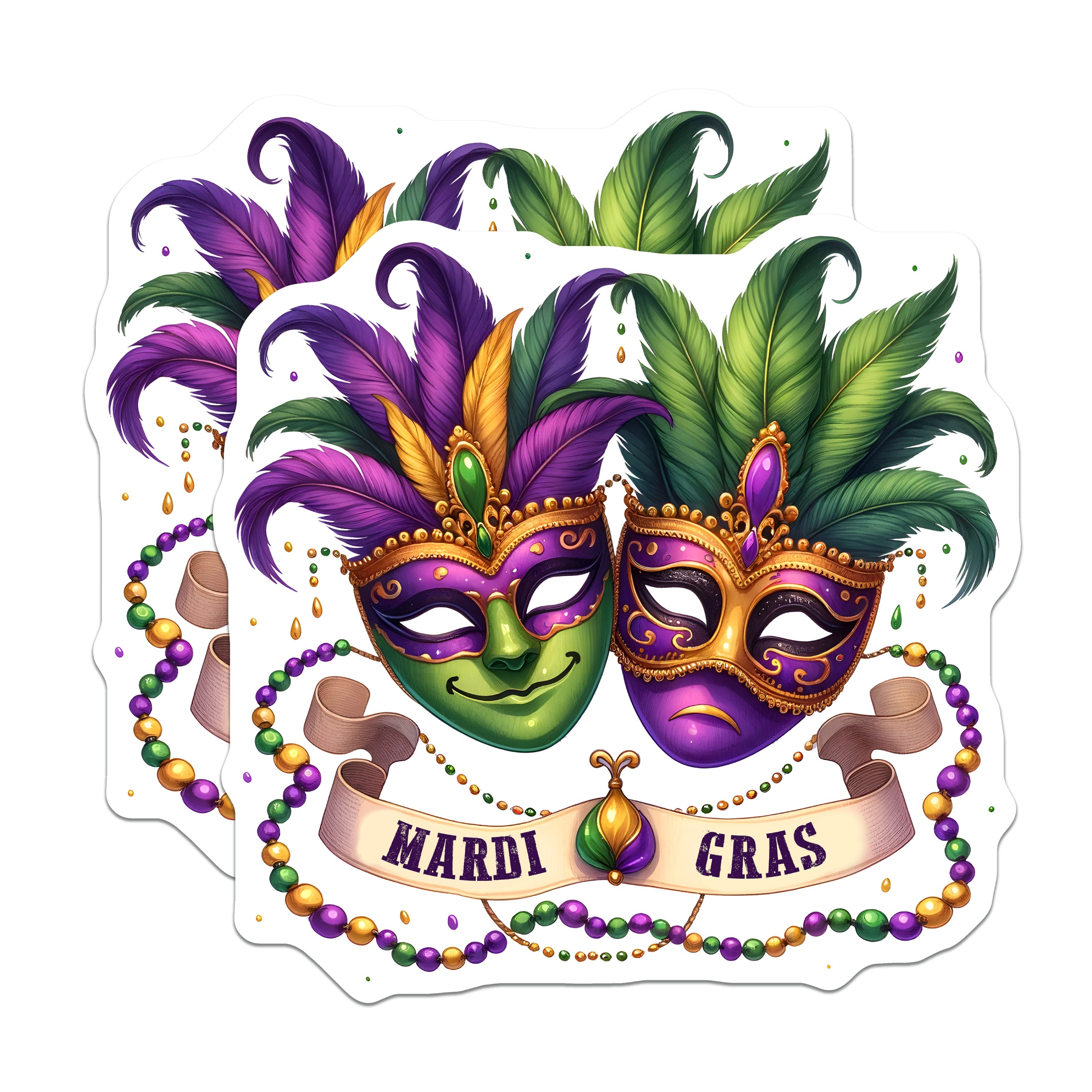 (2 Pack) Mardi Gras Masks Magnets - New Orleans Decor - Festival Party Supplies - Fat Tuesday Celebration - 5 Inches On Longest Side - Thick Durable Magnet - Made in USA - MAG38736