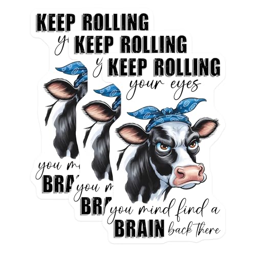 (3 Pack) Sarcastic Cow Decals - Funny Animal Sayings - Rolling Eyes Laptop Decal - 3 Inches On Longest Side - Easy Peel & Apply - Made in USA - 3MCS8573