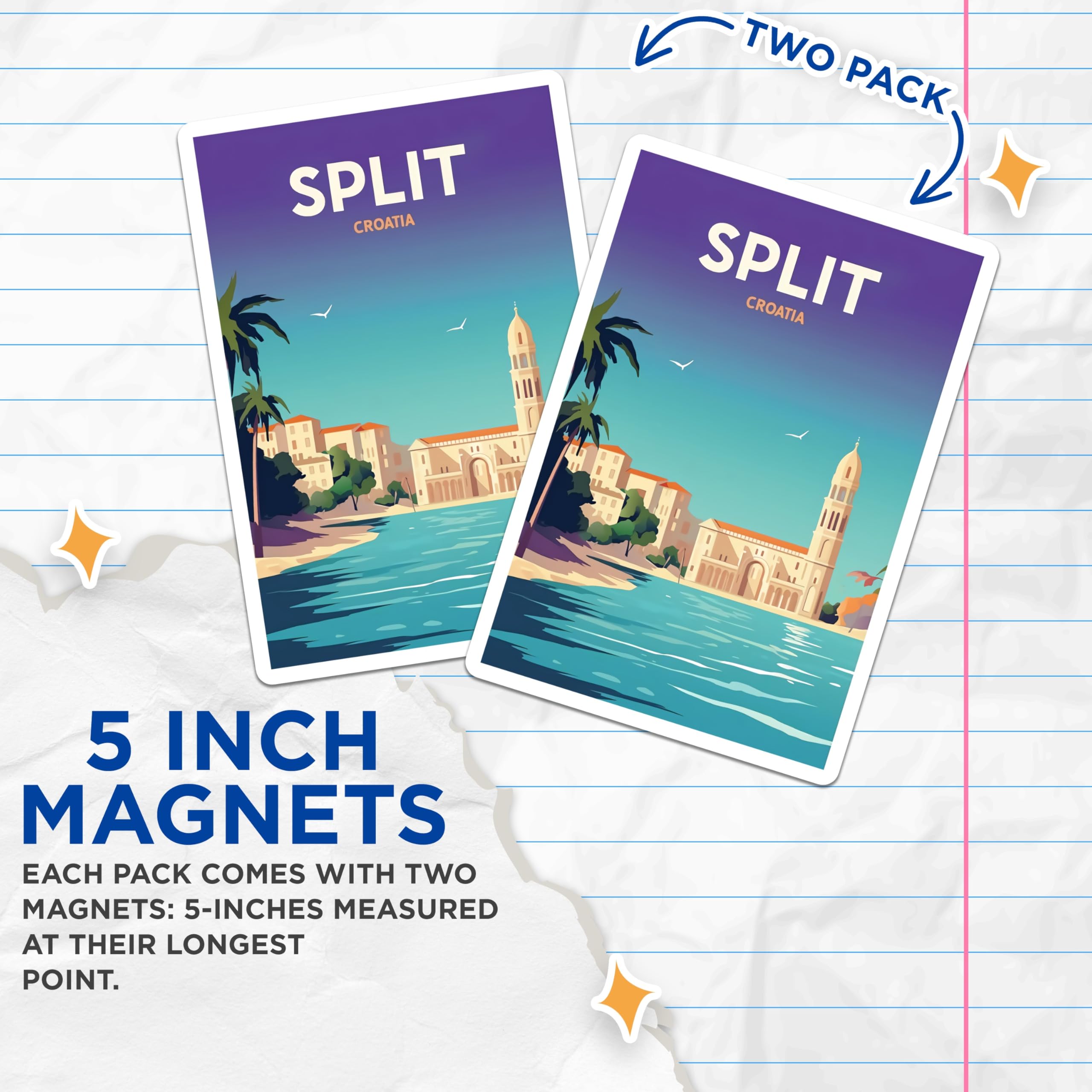 (2 Pack) Split Croatia Magnets - Vacation Memory - Croatian Travel Decor - 5" On Longest Side - Premium Magnet - for Cars, Refrigerators, Toolboxes, Lockers - Made in USA - MAG17789