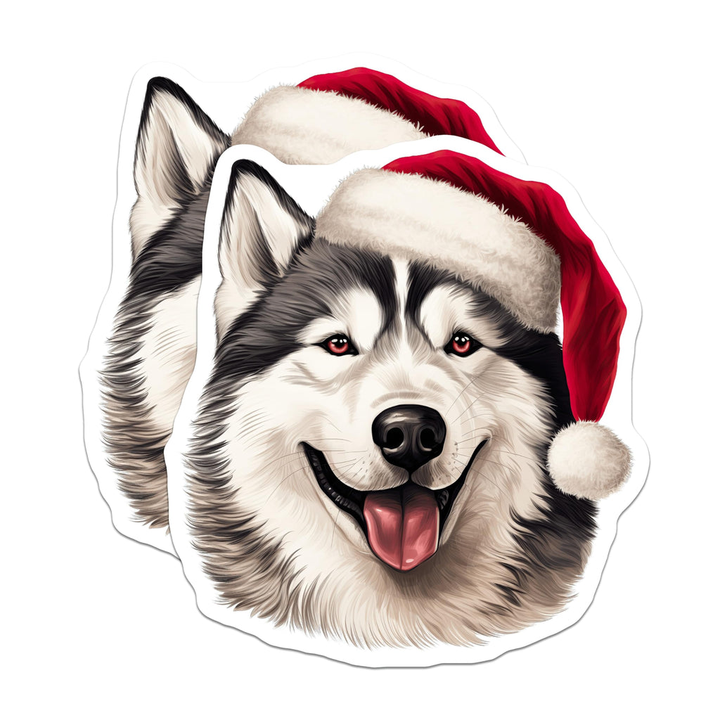 (2 Pack) Christmas Husky Magnets - Santa Dog Decor - Holiday Animal Art - Pet Lover Refrigerator - Malamute Xmas Dog - 5 Inches On Longest Side - Thick Durable Magnet - Made in USA - MAG25434