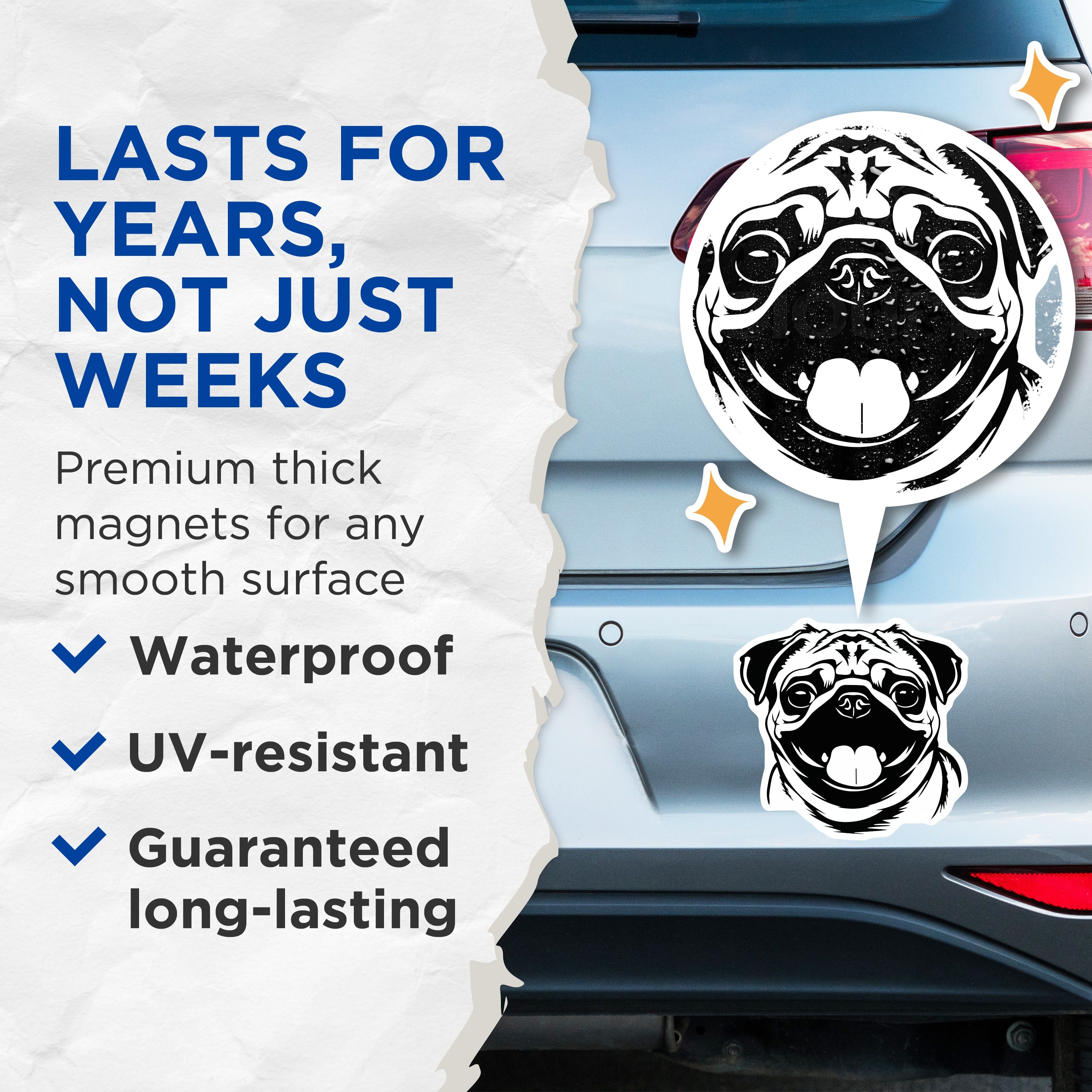 (2 Pack) Pug Dog Magnets - Cute Pet Lover Refrigerator Decor - Animal Parent Kennel Locker - 5 Inches On Longest Side - Thick Durable Magnet - Made in USA - MAG38072