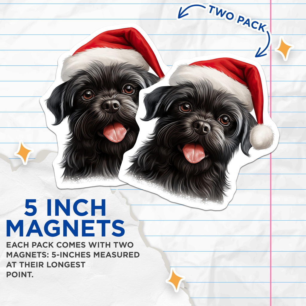 (2 Pack) Black Dog Santa Magnets - Christmas Holiday Decor - Pet Lover Refrigerator Magnets - 5 Inches On Longest Side - Thick Durable Magnet - Made in USA - MAG28001