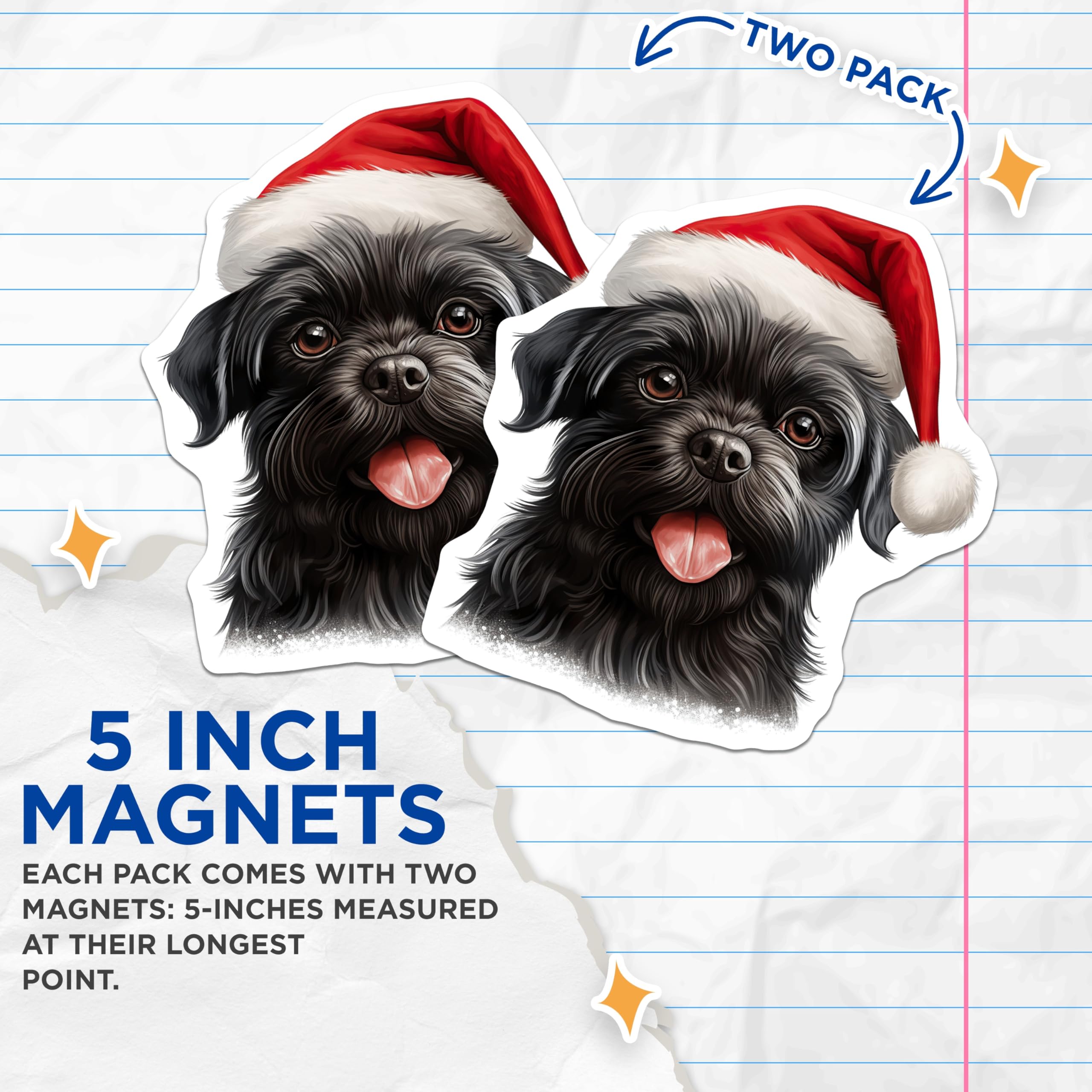 (2 Pack) Black Dog Santa Magnets - Christmas Holiday Decor - Pet Lover Refrigerator Magnets - 5 Inches On Longest Side - Thick Durable Magnet - Made in USA - MAG28001