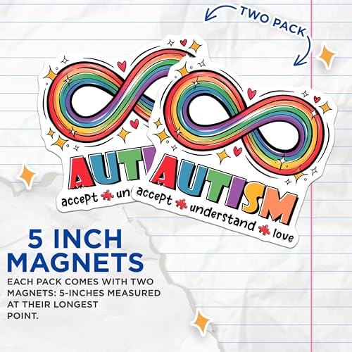 (2 Pack) Accept Understand Love Magnet - Multicolor Infinity Symbol - 5" On Longest Side - Sticks to Smooth Flat Surfaces - Made in USA - MAG9694