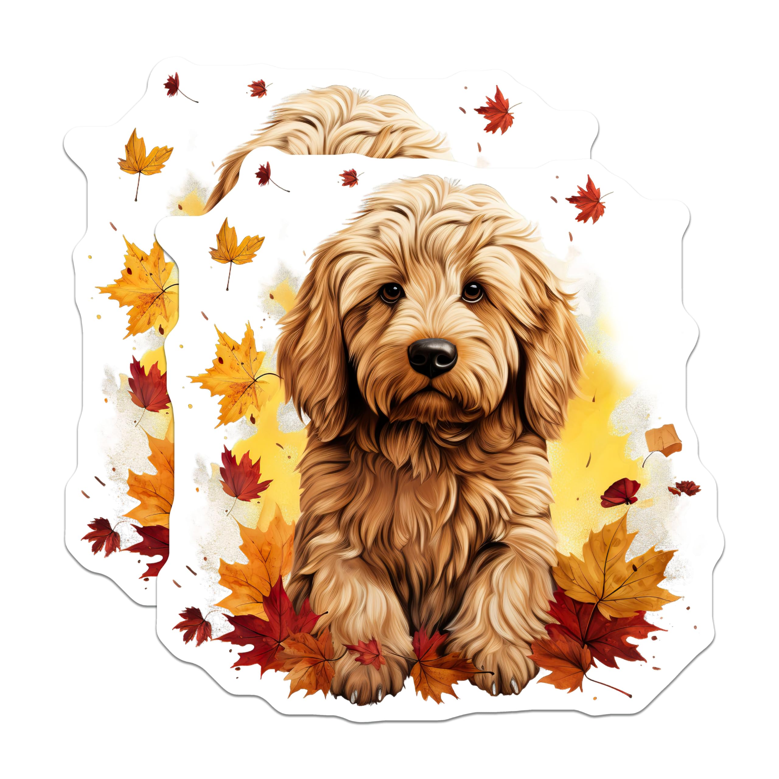 (2 Pack) Cockapoo Dog Magnets - Fluffy Puppy Refrigerator Decor - Autumn Maple Leaves Pet Lover Magnet Set - 5 Inches On Longest Side - Thick Durable Magnet - Made in USA - MAG23856