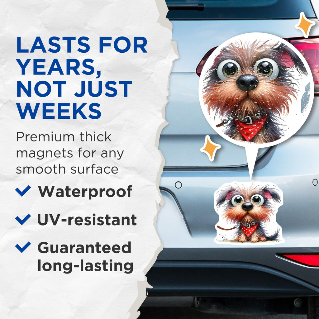 (2 Pack) Adorable Scruffy Dog Magnets - Cute Puppy Lover Decor - Yorkie Style Fridge Locker Office Decor - 5 Inches On Longest Side - Thick Durable Magnet - Made in USA - MAG28276