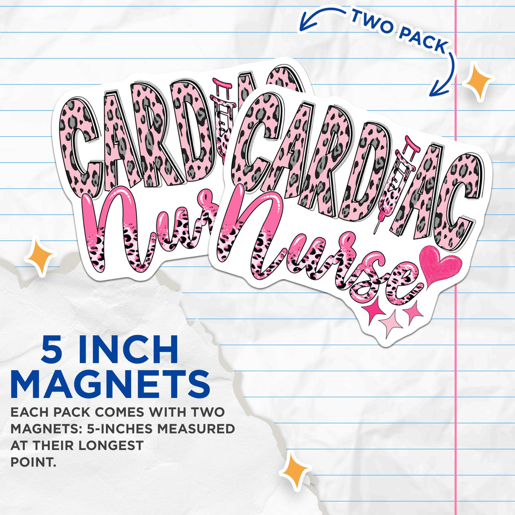 (2 Pack) Cardiac Nurse Magnets - Leopard Print - Heart and Stars Design - 5" On Longest Side - Premium Magnet - for Cars, Refrigerators, Toolboxes, Lockers - Made in USA - MAG17581