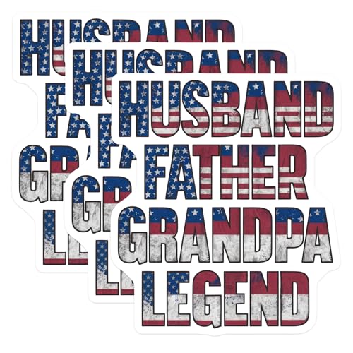 (3 Pack) Husband Father Grandpa Decals - Patriotic Legend Decal - American Flag Decals - 3 Inches On Longest Side - Easy Peel & Apply - Made in USA - 3MCS7650
