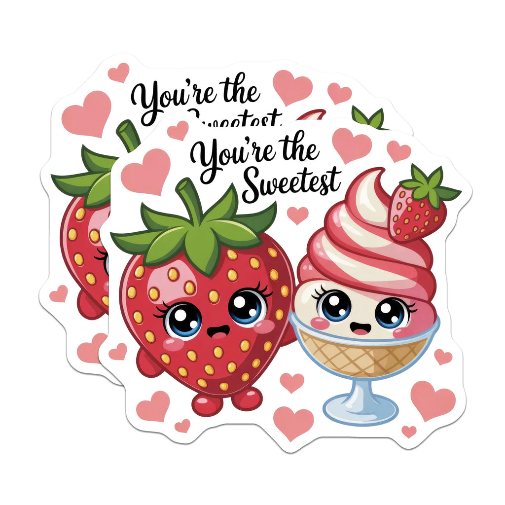 (2 Pack) You're the Sweetest Magnets - Kawaii Strawberry Decor - Cute Food Refrigerator Locker Art - 5 Inches On Longest Side - Thick Durable Magnet - Made in USA - MAG39296
