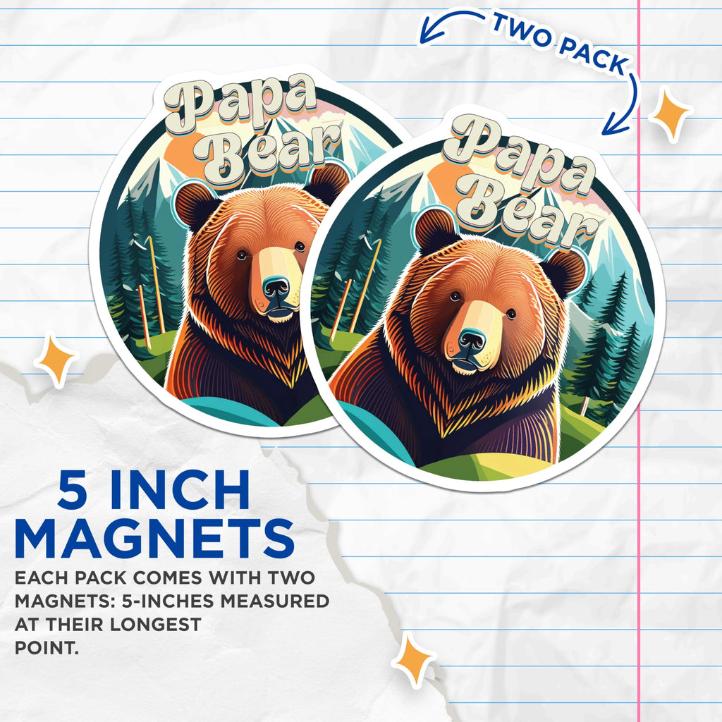 (2 Pack) Papa Bear Magnets - Woodland Animal - Cute Bear Magnets - 5" On Longest Side - for Cars, Fridges, Toolboxes - Made in USA - MAG4204