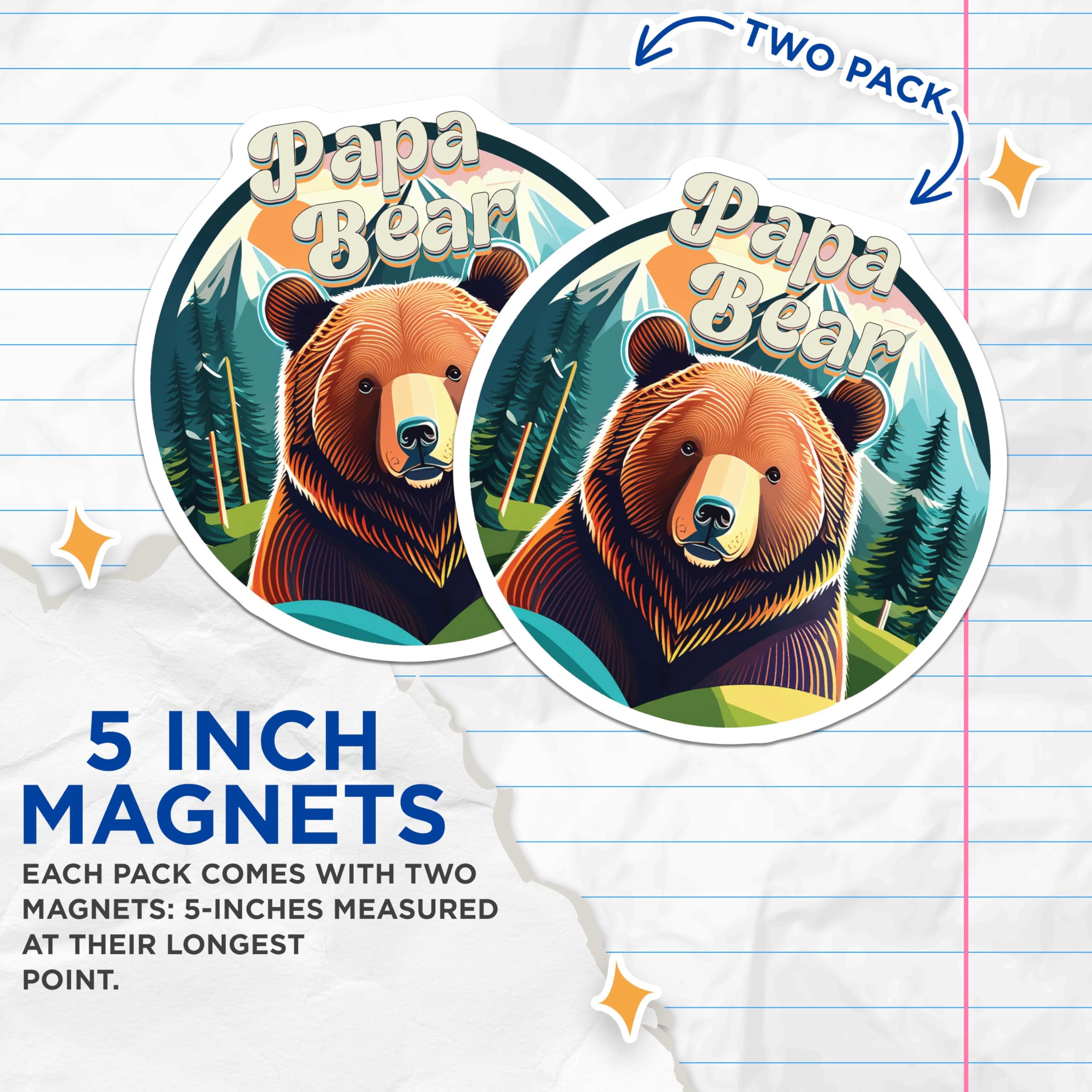 (2 Pack) Papa Bear Magnets - Woodland Animal - Cute Bear Magnets - 5" On Longest Side - for Cars, Fridges, Toolboxes - Made in USA - MAG4204