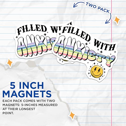 (2 Pack) Filled with Anxiety Magnets - Rainbow Design - Positive Mental Health Decor - 5" On Longest Side - for Cars, Fridges, Toolboxes - Made in USA - MAG7664